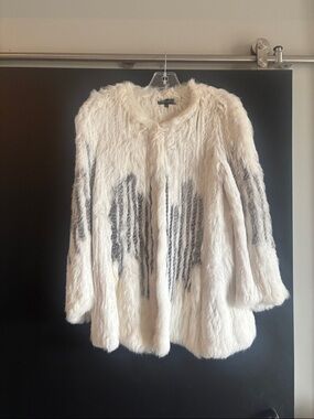 Elliatt Ivory Faux Fur Jacket with Gray Pattern